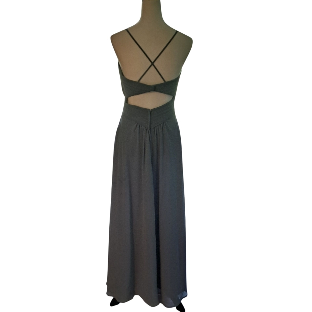 Morilee Slate Pleated Maxi Bridesmaid Dress with Pockets – Size 8 - Picture 2 of 6